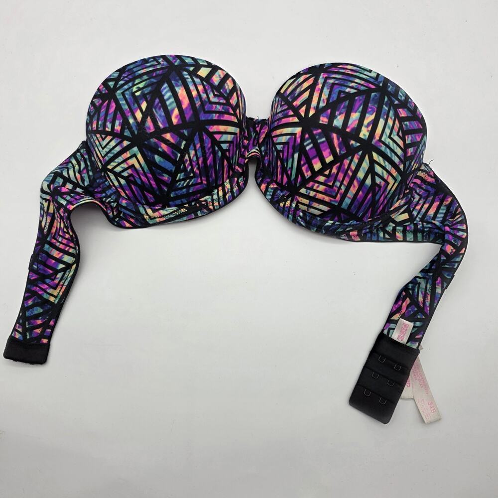 PINK Victoria’s Secret Strapless Push Up Bra 34B Multicolor Geometric Underwire